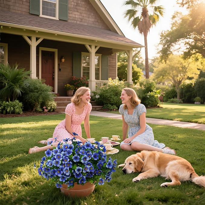 12 Bundles Artificial Flowers for Outdoor Indoor Fake Flowers uv Resistant Artificial Outdoor Flowers Fake Plants for Porch Garden Home Patio Decor(Blue)