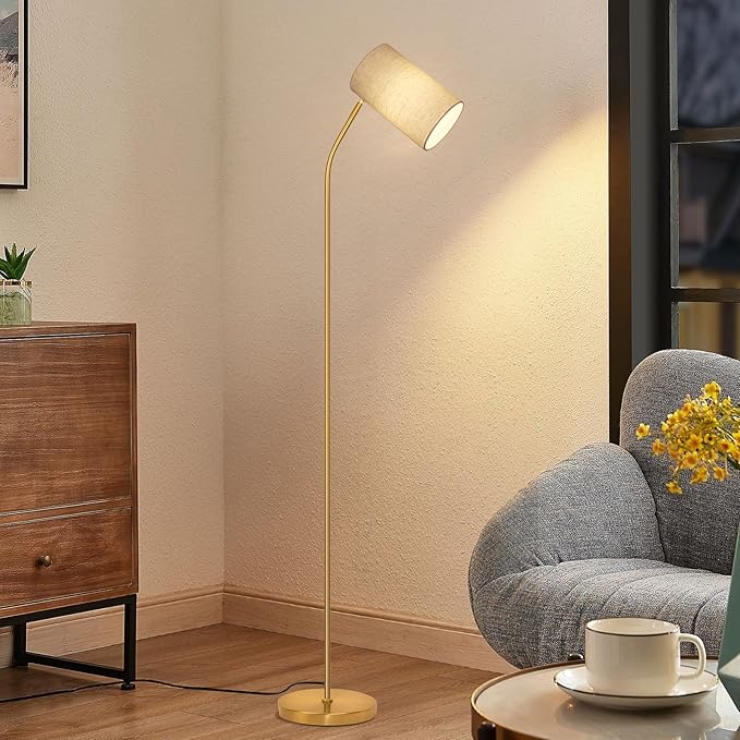 Gold Floor Lamp for Living Room with Remote,Remote Custom Color Temperature & Brightness, Stepless Dimmable Bulb Included,Tall Stand Reading Lamp for Living Room Bedroom Office(Beige/Gold)