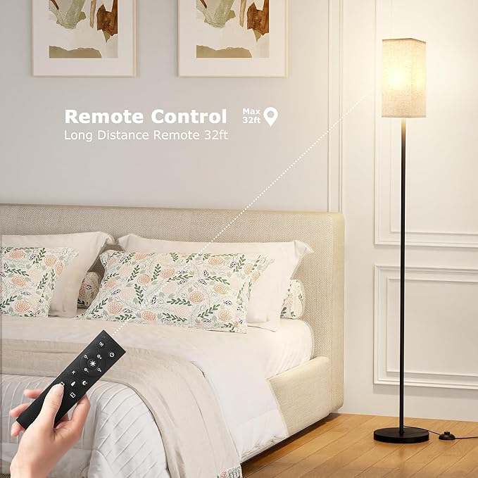 Ambimall 2 Packs Remote Control Floor Lamp, Stepless Dimmable, 64 Inches Tall, Include 9W Bulb, Standing Lamp for Living Room Bedroom Office (Beigh & Black)