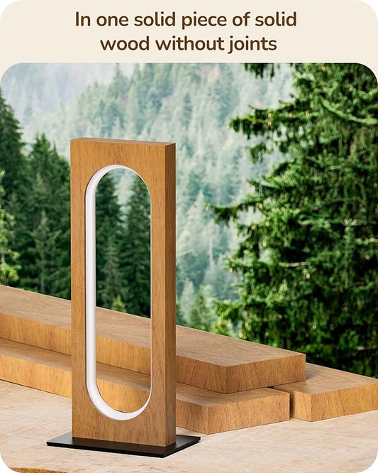 EDISHINE LED Table Lamp, Wooden Bedside Lamp with 3 Color Temperatures & Dimmable, Touch Control Square Nightstand Lamp for Bedroom Living Room, Memory Function, Dark Pearwood Color