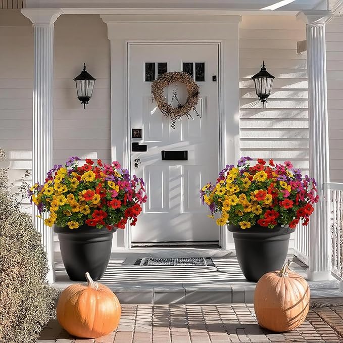 12 Bundles Artificial Flowers for Outdoor Indoor Fake Flowers UV Resistant Artificial Outdoor Flowers Fake Plants Faux Flower for Porch Garden Home Patio Decor Home ((Mix Pink Red Purple Yellow))