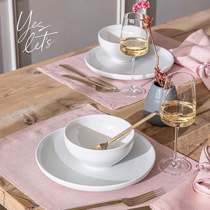 Over&Back Set of 4 Washed 100%-Linen Woven Placemats - Colorful Dining Table Mat - Machine Washable - Kitchen and Home Decor - Pink