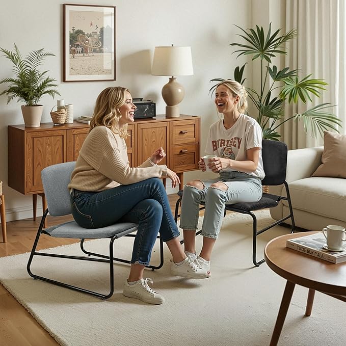 DAICO Modern Accent Chair Comfy Living Room Chair Armless Sling Accent Chairs Upholstered Side Sitting Chairs with Metal Frame for Office Reception Reading Bedroom Waiting Room, Black