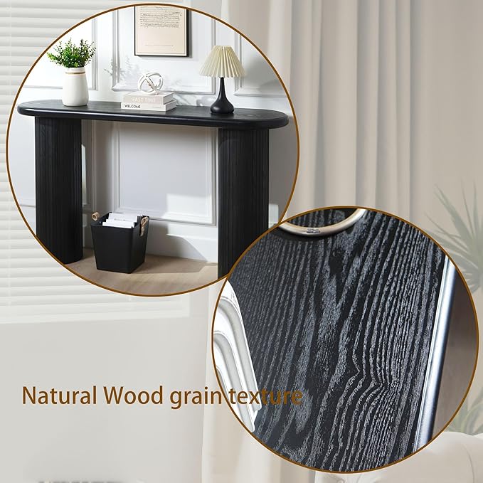 56" Wood Console Table for Entryway, Modern Sofa Table for Living Room, Narrow Hallway Table, Black