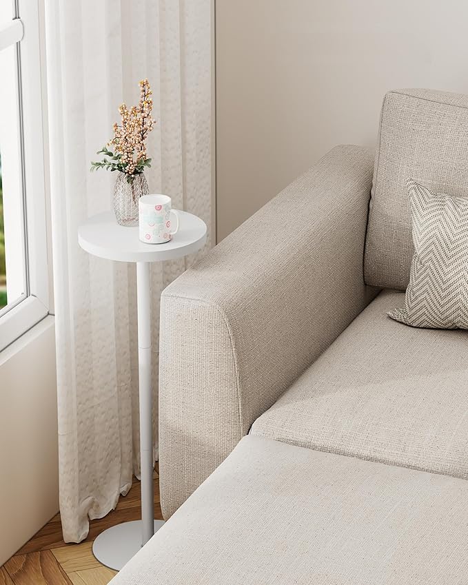 TUTOTAK Tall Round Side Table, Small End Table, Beside Table, Drink Table, Pedestal Side Table, livingroom, White TB01BW065