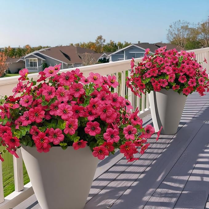 12 Bundles Artificial Flowers for Outdoor Indoor Fake Flowers UV Resistant Artificial Outdoor Flowers Fake Plants Beautiful Faux Flower for Porch Garden Home Patio Decor Home Wedding (Rose Red)