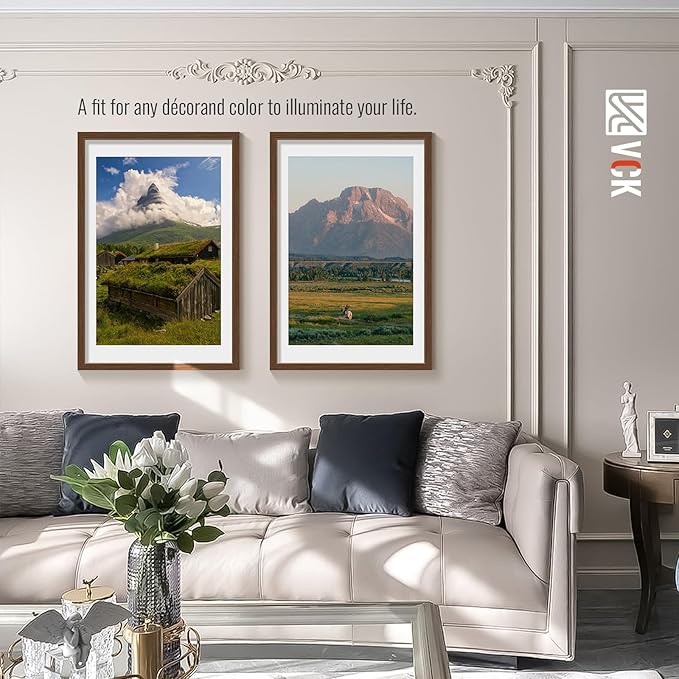 VCK 24x36 Poster Frame 5 Pack - Brown, High-End Wood Picture Frames with Polished Plexiglass, Display 20x30 Photo with Mat or 24x36 without Mat, Art Gallery-Quality, Wall Hanging, Brown