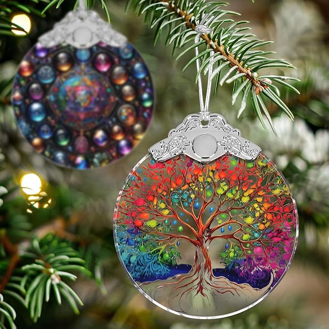 Stained Glass Tree of Life Christmas Ornament - Holiday Home Decor - Gift Exchange Present Ideas