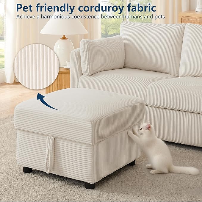 Small Storage Ottoman Sqare Footrest Bench Stool for Apartment,Bedroom,Living Room,Bonus Room and Compact Spaces. (Beige, Ottoman)