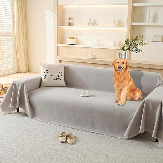 100% Waterproof Couch Cover for Pets Washable Sofa Covers for 3-4 Cushion Couch Sofa SlipCover for Dogs Pet-Friendly Furniture Protector for Living Room with Tassel(71" x 118", Light Gray)