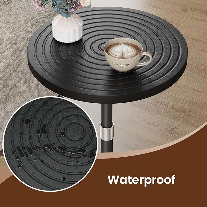 Round Side Table, Adjustable-Height Drink Table for Small Spaces, Pedestal Martini Table, Cocktail Tables Weighted Base for Living Room, Bedroom, Bathroom, Office, Black