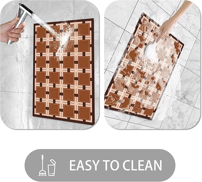 Ultra Thin Door Mat Indoor Entrance, 1/10 in Thin Door Mats for Inside Entry, Non-Slip Rubber Backing Washable Doormat, Fade Resistant, Absorbent, Low Profile Dirt Trapper, 30"X17",Orange Checkered