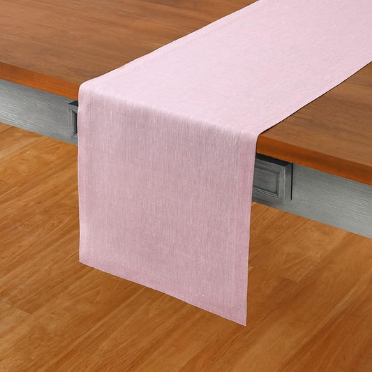 Solino Home Linen Table Runner 72 Inches Long - Athena, 100% Pure Linen Bubblegum Pink Dining Table Runner 14 x 72 Inch for Halloween