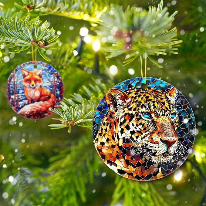 Christmas Tree Decorations Leopard Ornament, Colored Ceramic Christmas Tree Ornaments, Xmas Decorative Hanging Ornaments, Christmas Decor Indoor Home Holiday Party Gifts Leopard
