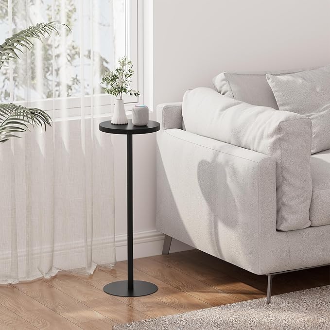 TUTOTAK Tall Round Side Table, Small End Table, Set of 2, Beside Table, Drink Table, Pedestal Side Table, livingroom, Black TB01BK0652