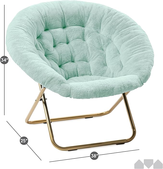 Milliard Saucer Chair for Adults, Teens & Kids, Mint, Faux Fur XL Circle Chair for Bedroom, Dorm & Gaming, Foldable Comfy Accent Seat for Small Spaces, Folding Moon/Mushroom/Round Oversized Style