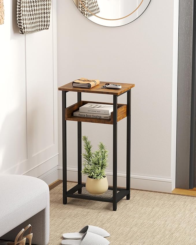 Tall End Table, 30 inch High Side Table, Small Entryway Table, Bedside Table for Living Room, Bedroom, Office, Rustic Brown