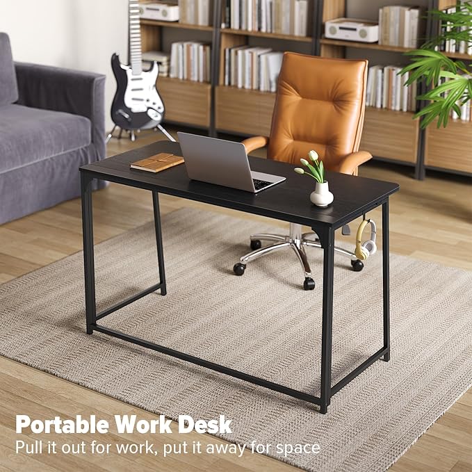 WOHOMO Folding Desk, 47.2" Foldable Computer Desk for Bedroom, Space Saving Computer Table Writing Workstation for Home Office, Easy Assembly, Black