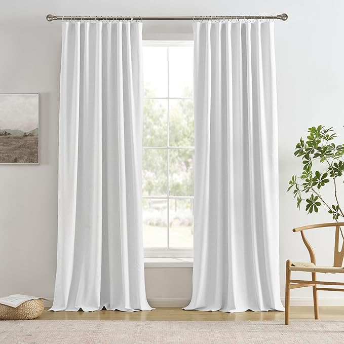 Snow White Window Curtains 120 Inches Long Room Darkening Privacy Curtains for Living Room Blackout Hook Drapes Back Tab 2 Panels 120 Length