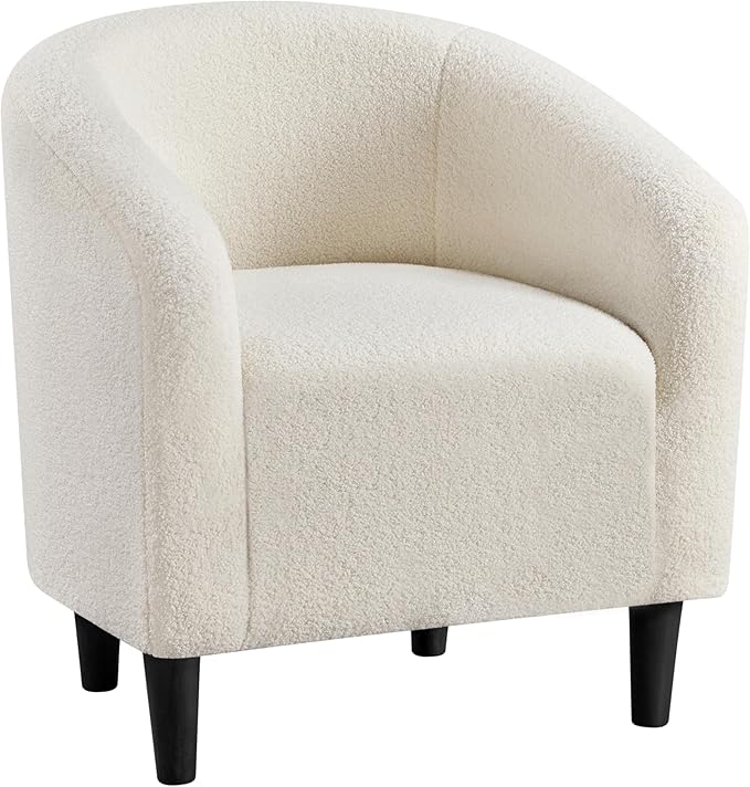 Yaheetech Accent Barrel Chair, Boucle Fabric Club Chair, Furry Sherpa Elegant Armchair with Cozy Soft Padded, Suitable for Living Room Bedroom Reception Room Office, Ivory