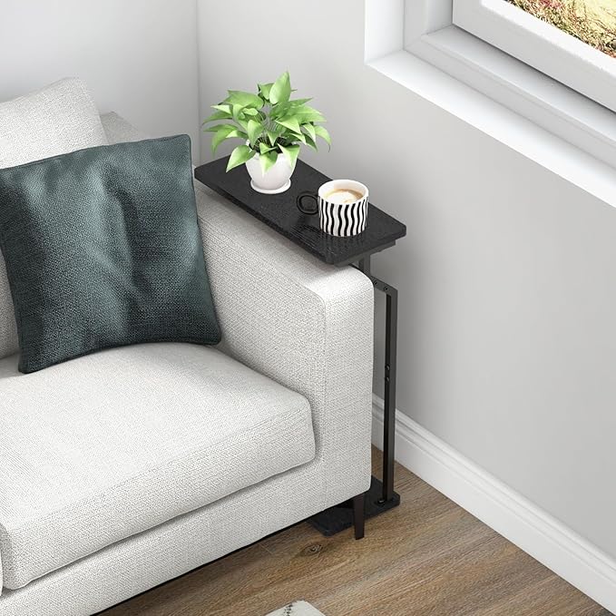 Livofloral Narrow Side Table for Small Spaces, Small End Table, Slim Couch Tray Tables, Small Side Table for Couch, Skinny Thin End Tables for Living Room, Bedroom, Black