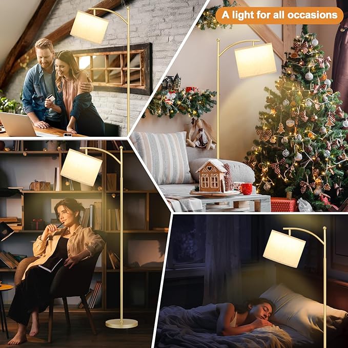 60" Floor Lamp With 3 Color Temperatures, Adjustable Beige Shade, Gold Pole - Tall Lamp for Living Room, Bedroom, Office, Classroom, Dorm - 9W Bulb Included