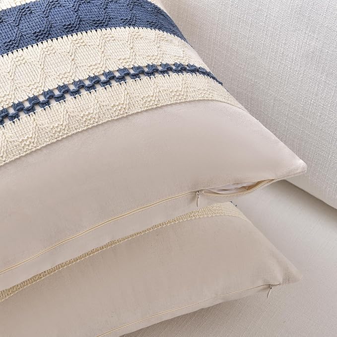 Fancy Homi Set of 2 Dusty Blue Vintage Euro Decorative Throw Pillow Cover 26x26 Inch for Couch Bed Sofa Chair Bedroom, Rustic Retro Square Cushion Case, Modern Farmhouse Boho Living Room Decor Indoors