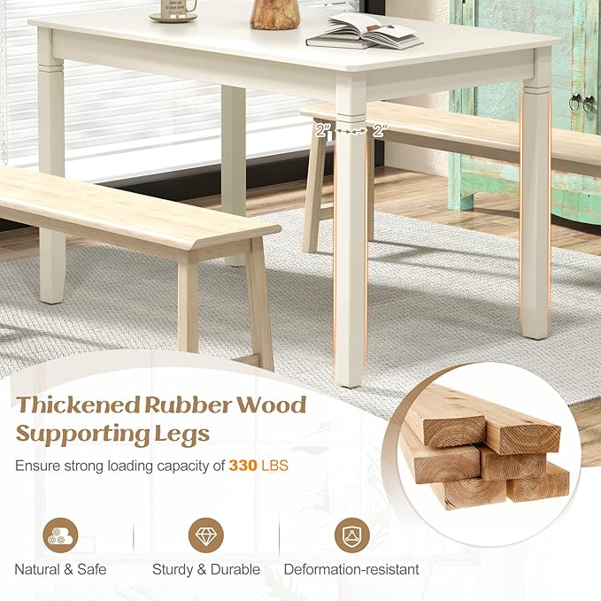 Giantex Dining Table for 4 People, 48” x 29” Kitchen Table with Wood Legs, Rectangular Dinner Table for Small Space, Apartment, Living Room, Dinette Table, Load 330 Lbs, Dining Room Table (White)