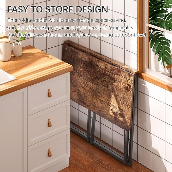 4NM 31.5" Small Folding Desk, Foldable Computer Home Office Desk, Study Writing Table for Small Space Saving Bedroom, Easy Assembly - Rustic Brown and Black