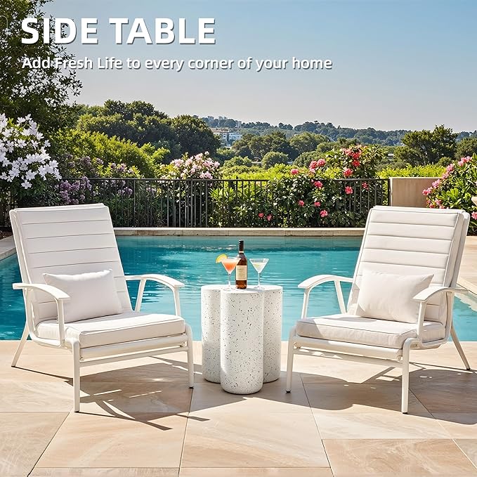 18” Side Table, Modern Outdoor Accent Table with Painted Faux Terrazzo-Look, Durable Lightweight Coffee Table Art Decor, Outside Garden Stool with Weatherproof MGO for Indoor Porch Garden