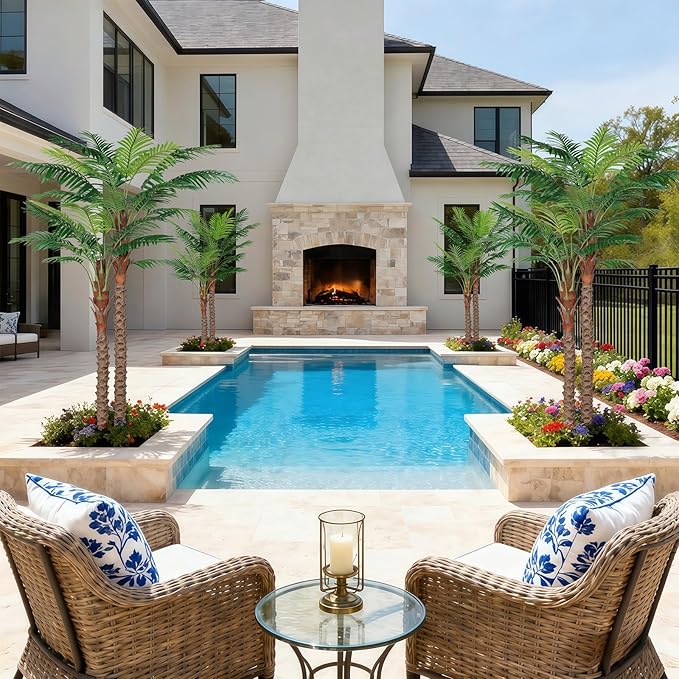 7FT UV-Resistant Faux Palm Tree–84in Realistic Artificial Palm Tree Indoor Outdoor, Tropical Fake Plant for Home Office Patio Poolside Yard Christmas Hotel Gift