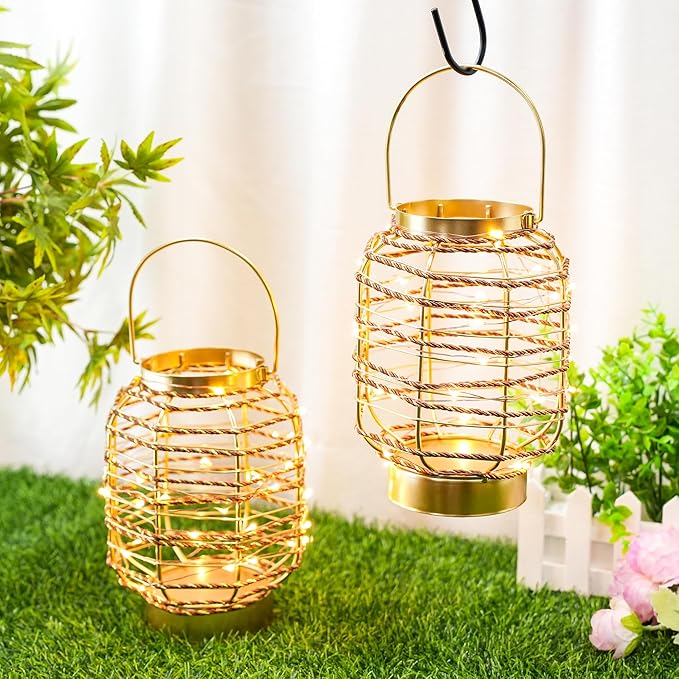 Set of 2 Battery Operated Table Lamp 7.7 "H Metal Cage LED Cordless Lamp with 6-Hour Timer, Vintage Decorative Fairy Lights Lantern for Indoor/Outdoor Bedrooms Weddings Parties Patio Events