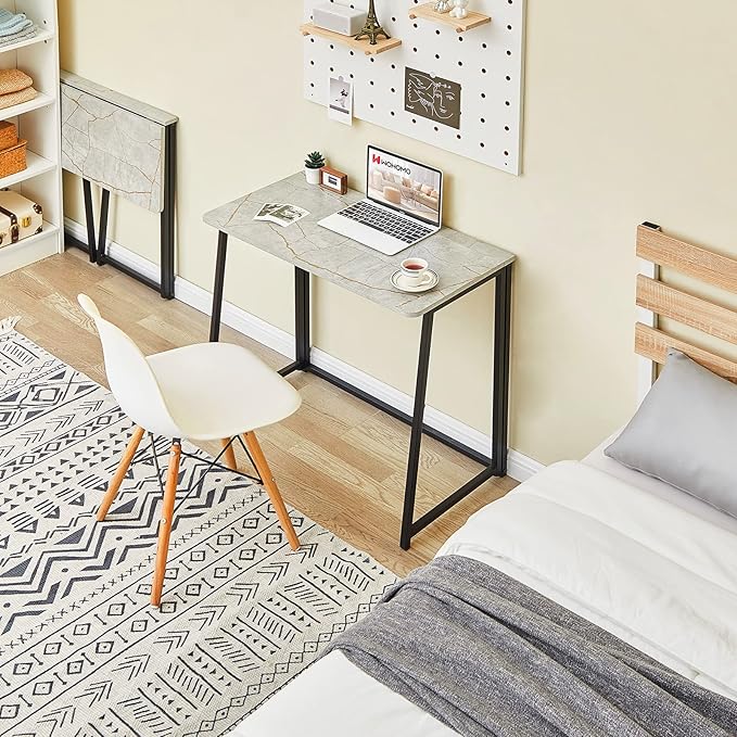 WOHOMO Folding Desk, Small Writing Desk 39.4", Space-Saving Foldable Laptop Table Writing Workstation for Home Office, Easy Assembly, Grey