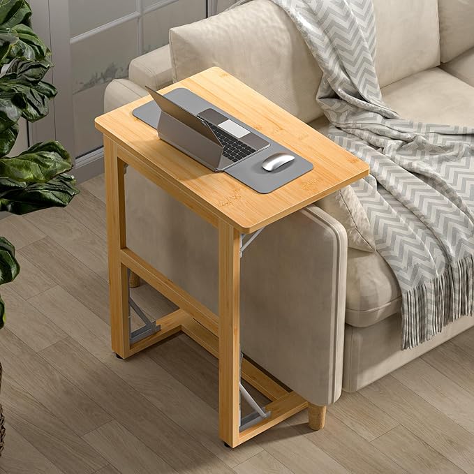 Tatub Folding TV Tray Table, 24" Foldable C Shaped end Table for Couch Laptop Living Room Bedroom Home Office