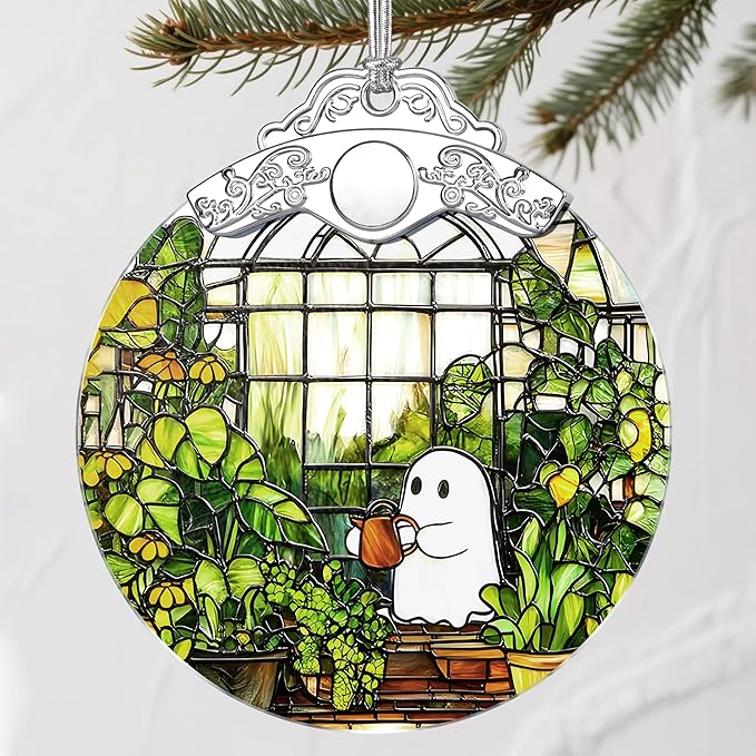 Stained Glass Ghost Christmas Ornament: Christmas Tree Ornaments & Decor, Holiday Decor – Holiday Presents, Gift Ideas & Gifts for Friends, Coworker, and Family