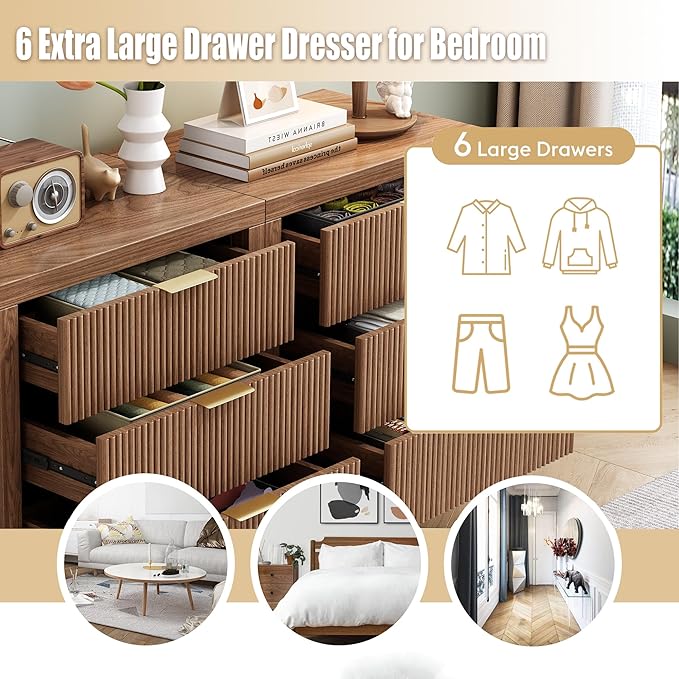 End Table with Storage, Wooden Farmhouse Nightstands with 3 Drawers, Bedside Table - Boho Tall Side Table Accent for Bedroom, Living Room, Walnut