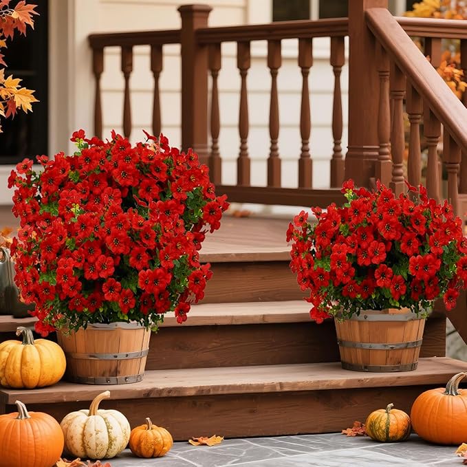 12 Bundles Artificial Flowers for Outdoor Indoor Fake Flowers uv Resistant Artificial Outdoor Flowers Fake Plants for Porch Garden Home Patio Decor (Red)