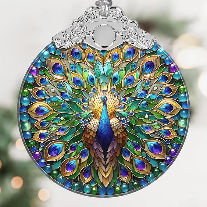 Peacock Christmas Ornament - Stained Glass Hanging Tree Decoration, Holiday Home Decor, Gift Idea - Peacock in Its Pride