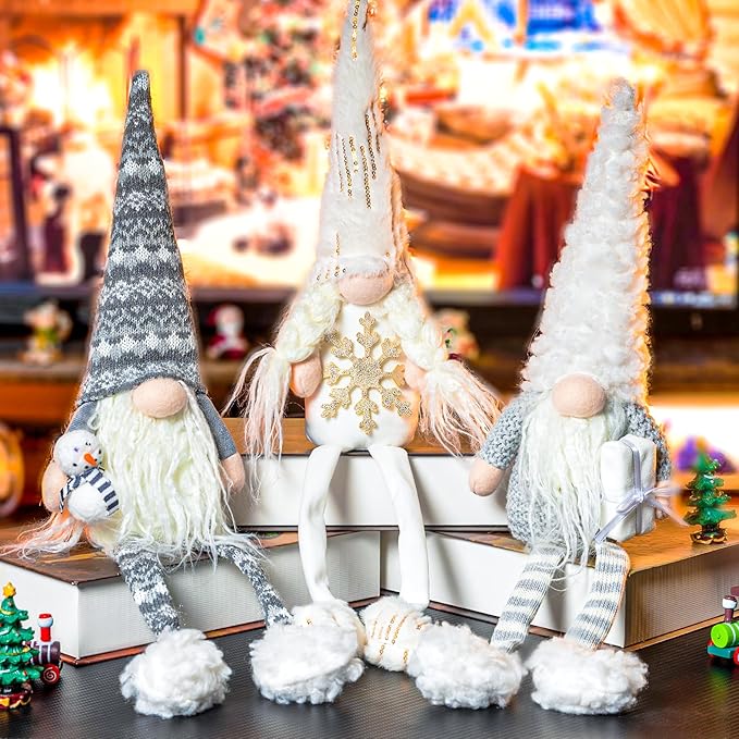 DraMosary Christmas Gnomes Plush Elf Decoration,3PCS Handmade Winter Gnomes Snowflake for Home Office Table Ornament Tiered Tray Party Decor