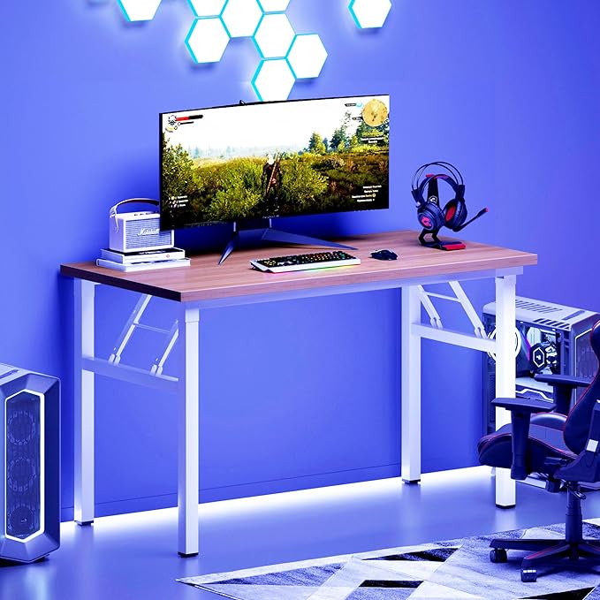 DlandHome 39 inches Folding Table Computer Desk Portable ActivityTable Conference Table Home Office Desk, Fully Assembled Teak and White DND-ND5-100TW