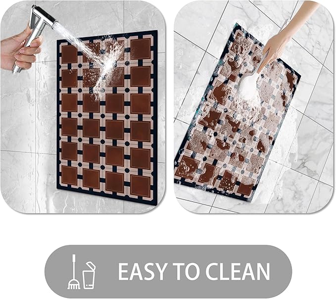 Ultra Thin Door Mat Indoor Entrance, 1/10 in Thin Door Mats for Inside Entry, Non-Slip Rubber Backing Washable Doormat, Fade Resistant, Absorbent, Low Profile Dirt Trapper, 30"X17",Brown Checkered