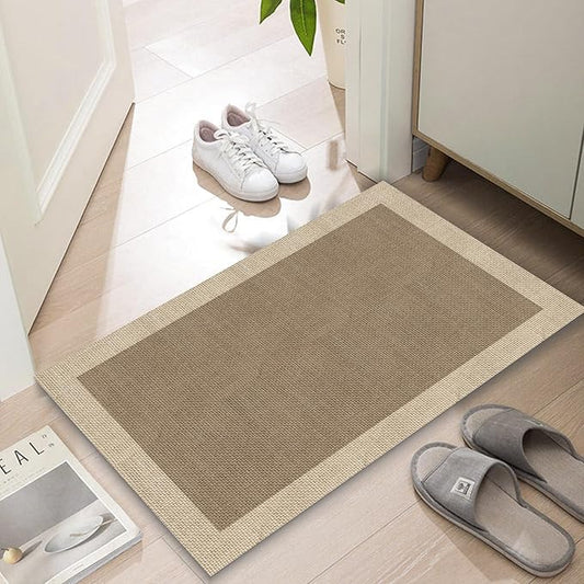 Ultra Thin Door Mat Indoor Entrance, 1/10 in Thin Door Mats for Inside Entry, Non-Slip Rubber Backing Washable Doormat, Fade Resistant, Absorbent, Low Profile Dirt Trapper, 30"X17",Brown