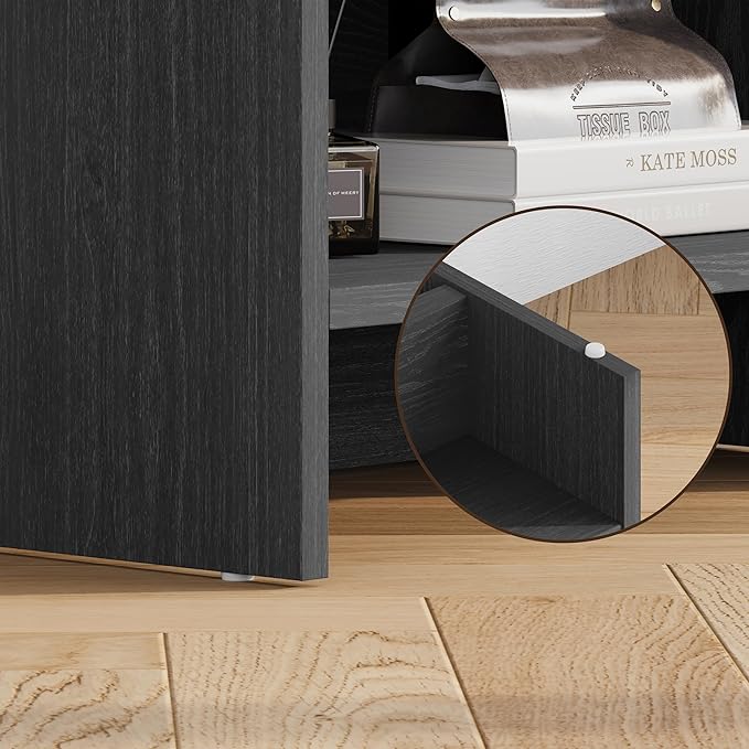 Nightstand with Drawer and Open Shelf, Wood Bedside Table Farmhouse End Table for Bedroom, Boho Night Stand Small Sofa Side Table for Living Room, Black