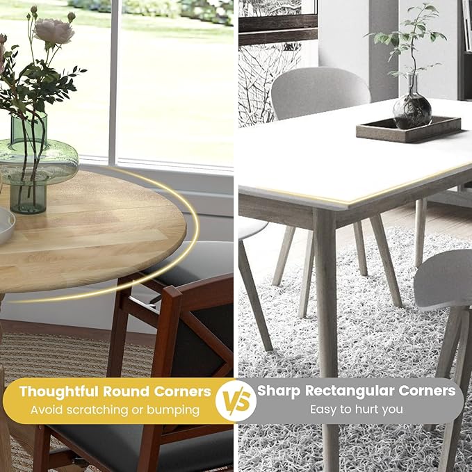 Giantex Round Dining Table, 39" D X 29" H, Rubber Wood Pedestal Table W/Round Tabletop & Curved Trestle Legs, 4-Person Dinner Table for Kitchen, Dining Room, Restaurant (Natural)