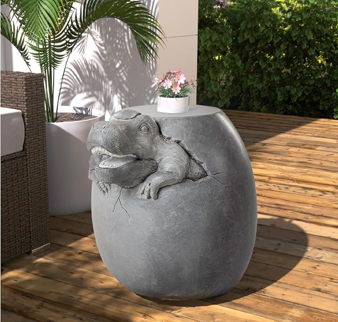 SUNBURY Outdoor Side Table for Patio, Concrete Side Table, Grey Dinosaur Small Side Table End Table, Outdoor Accent Table Garden Stool