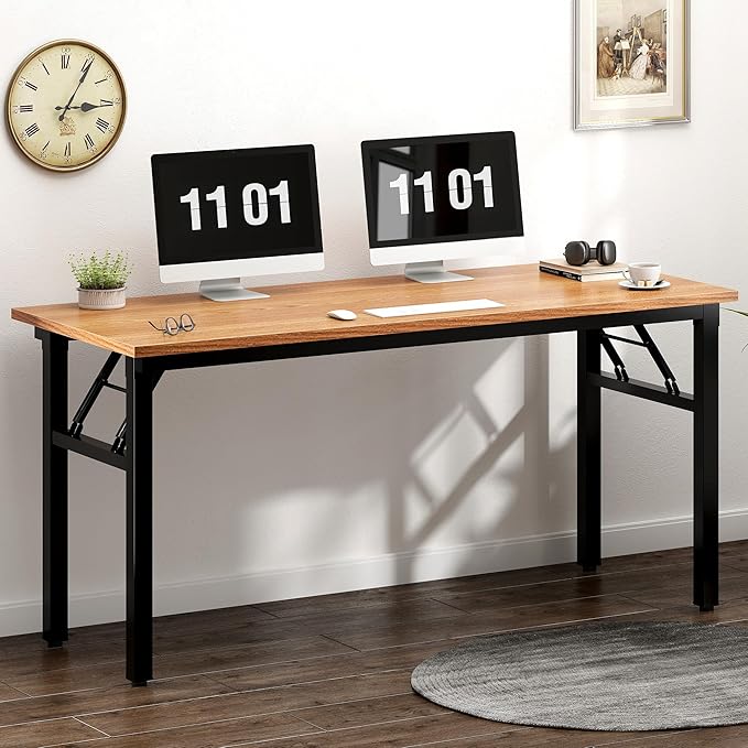 Folding Desk, 54.3 inch No Assembly Folding Desks for Small Spaces, Sturdy Foldable Computer Desk, Functional Home Office Desks, Study Writing Desk Office Table Workstation for Home Office Outdoor