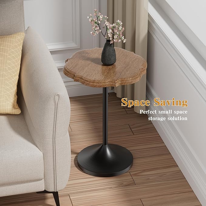 Sofa Side Table, Round Solid Wood End Table for Small Spaces, Modern Nightstand for Living Room and Bedroom Decor, Walnut