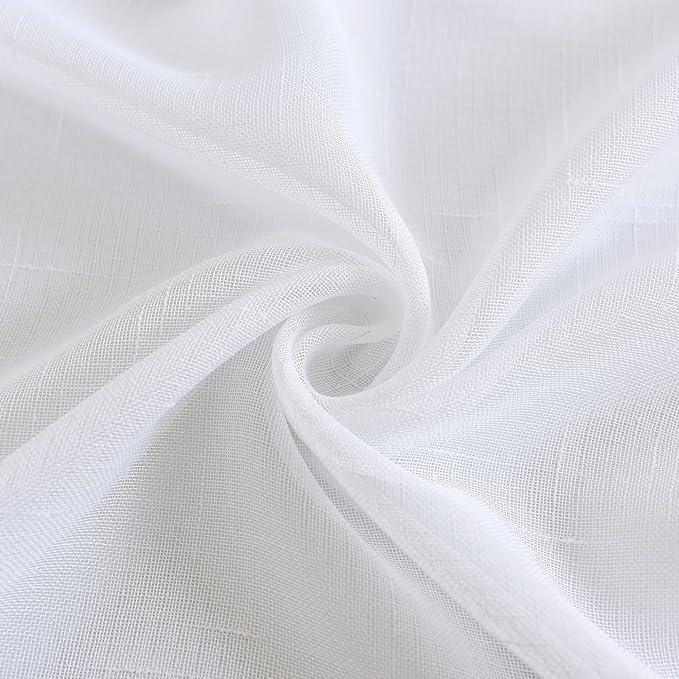 Sheer Curtains Faux Linen Semi Voile Light Filtering Drapes Pair for Bedroom Living Room, Set of 2 Grommet Top Window Curtain Panels (Each 54x108 Inch, White)