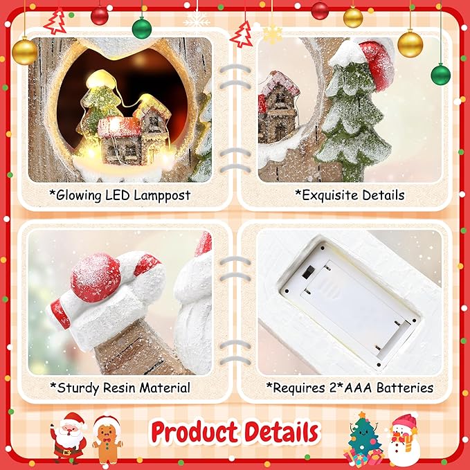 Santa Claus Decoration with LED Lights, Resin Christmas Figurine Indoor Holiday Party Home Decoration Winter Table Centerpiece Fireplace Bedroom Window Decor