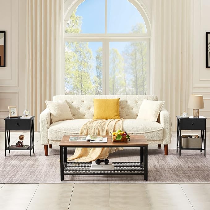 VECELO Nightstands, Modern End Side Tables,Night Stand with Drawer &Storage Shelf for Bedroom Living Room Office Lounge, 2, Black